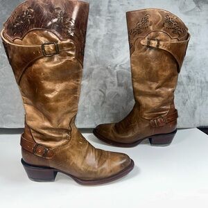 Red Hawk Austria vintage tan floral leather boots